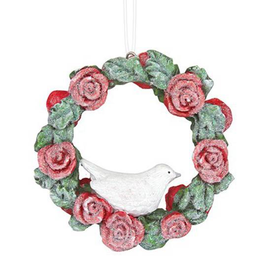 Resin Red Rose Mini Wreath with Bird 7cm